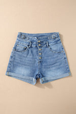 High Waist Button Fly Denim Shorts