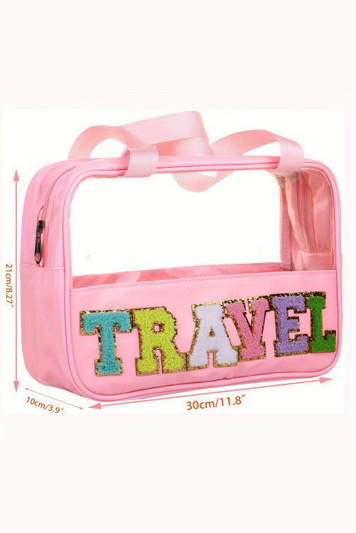 Chenille lettered travel bag