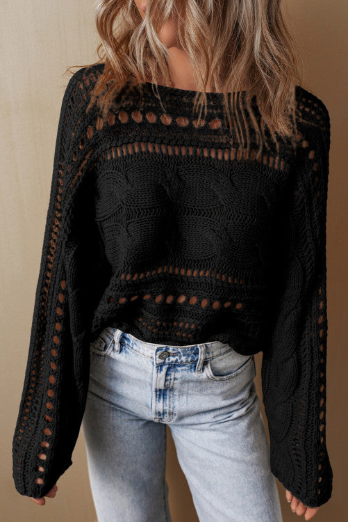 Cut Out Cable Knit Crop Sweater