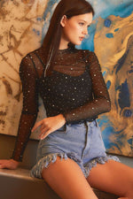 Rhinestone Mesh Top