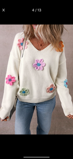 Crochet Flower Vneck Sweater