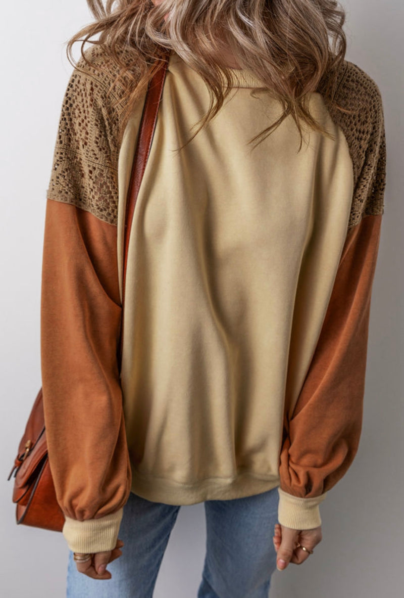 Khaki Lace Colorblock Sweatshirt