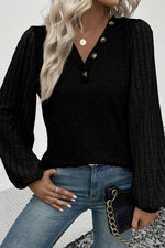 Button VNeck Ribbed Sleeve