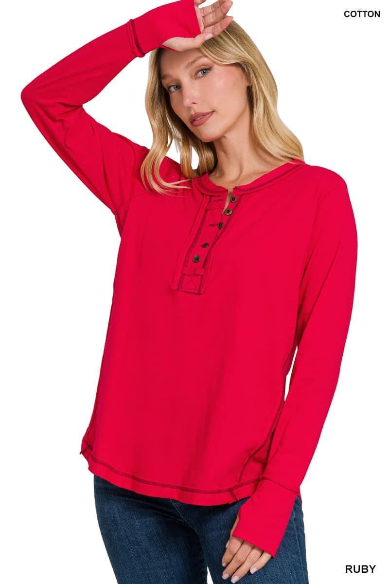 Zenana Button Thumbhole Top