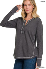 Zenana Button Thumbhole Top