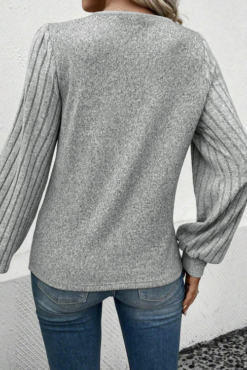 Button VNeck Ribbed Sleeve