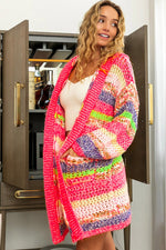 Hooded Multi Stripe Knit Cardi