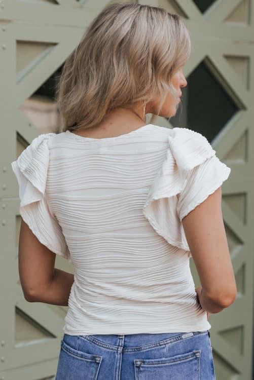 Wavy Textured Ruffle Sleeve Top