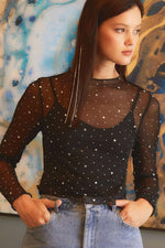 Rhinestone Mesh Top