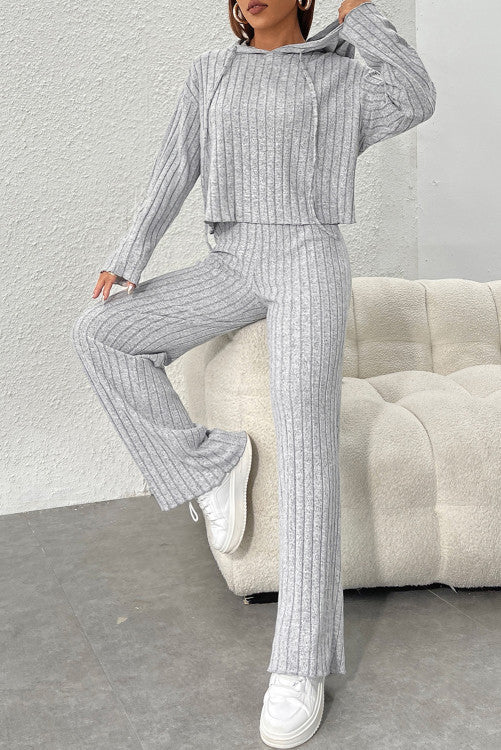 Ribbed Knit Hoodie Set