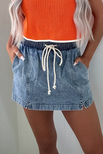Drawstring Highwaist Jean Skort