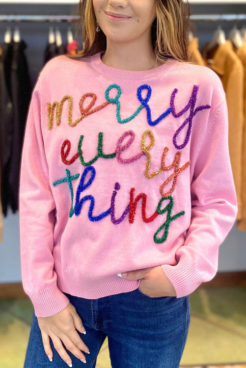 Merry Everything Glitter Puff Sweater