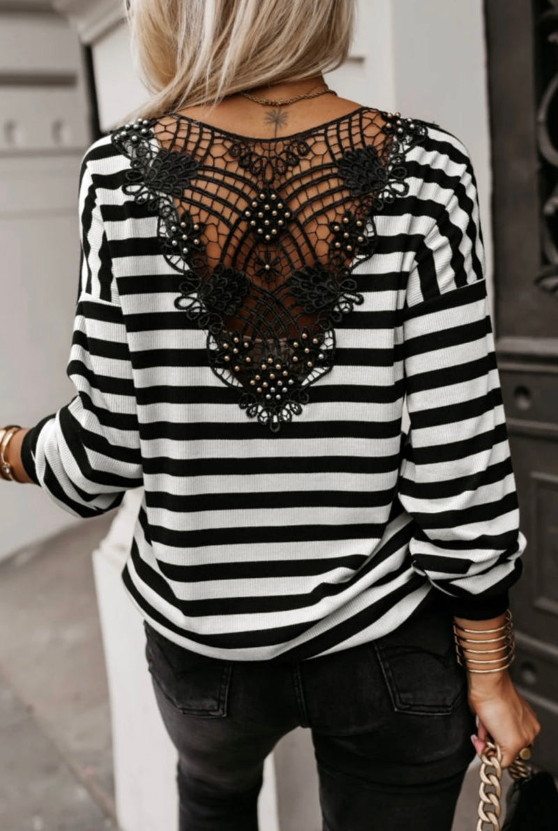 Beaded and Lace Stripe Top