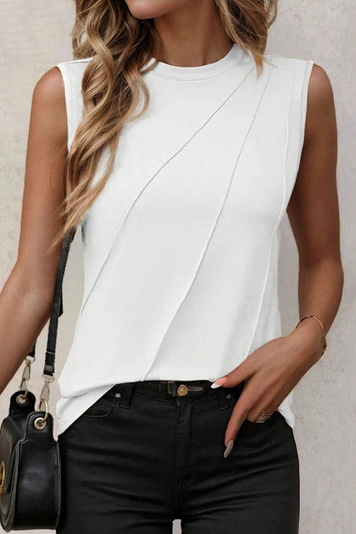 White Crewneck Pleated Tank