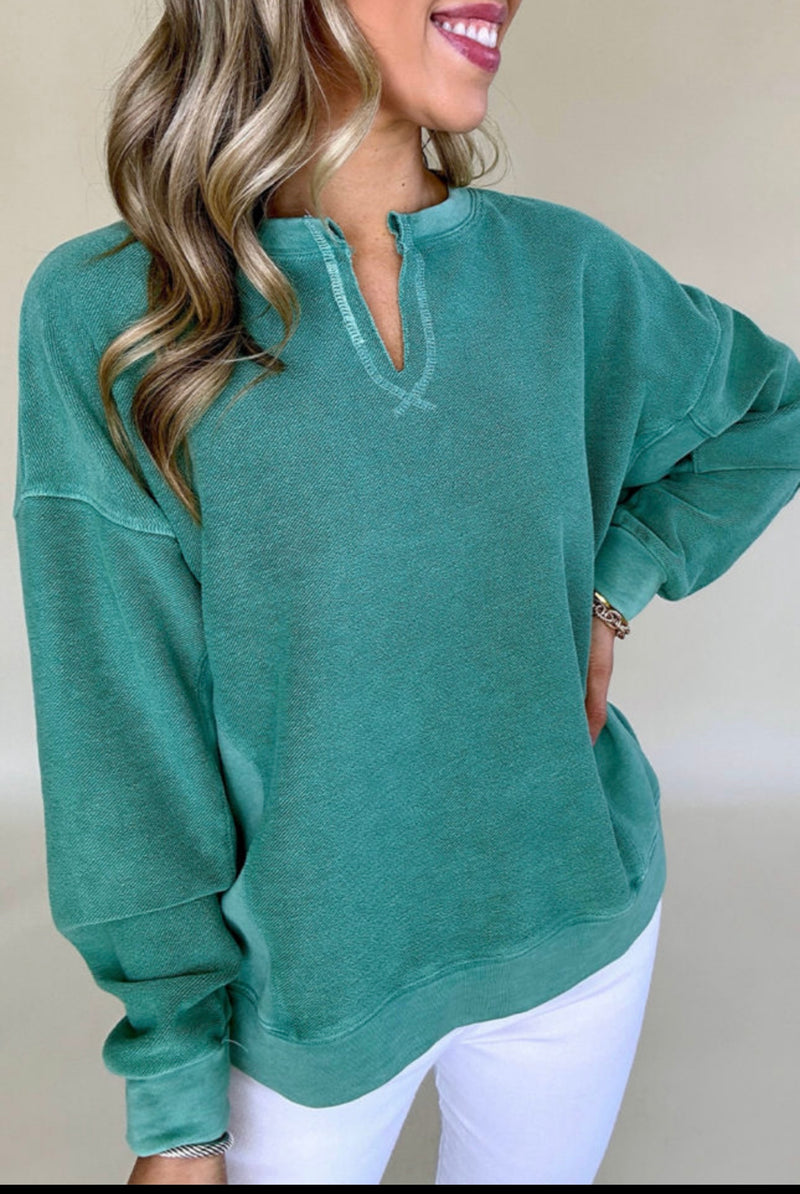 Solid Notched Neck Sweatshirt