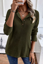 Ribbed Texture Button Sleeve Tunic