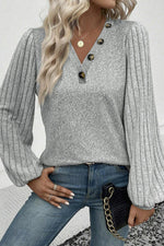 Button VNeck Ribbed Sleeve