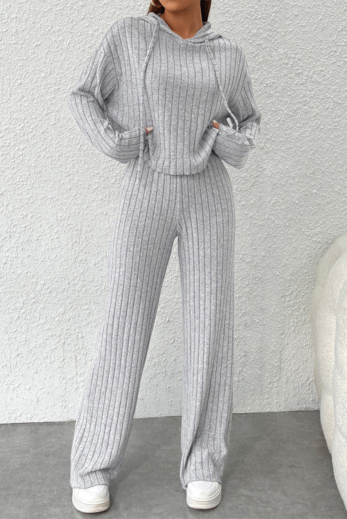 Ribbed Knit Hoodie Set