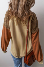 Khaki Lace Colorblock Sweatshirt