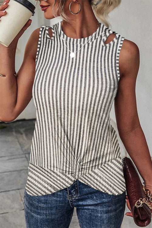 Stripe Twist Front Tank