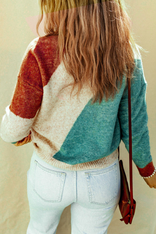 Triple color knit sweater