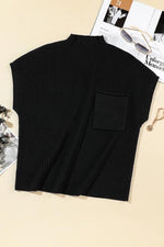 Ribbed Mock Neck Short Sleeve Sweaters