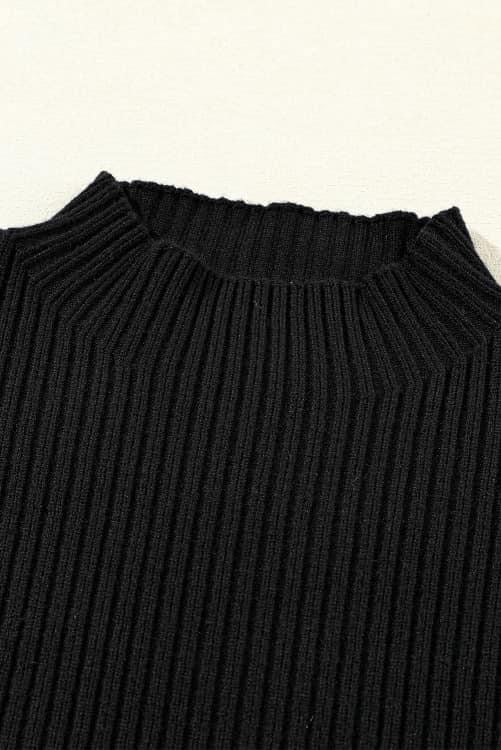 Ribbed Mock Neck Short Sleeve Sweaters