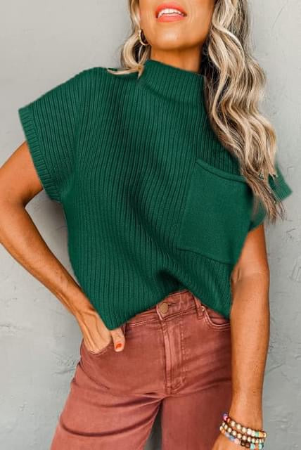 Mock Neck Short Sleeve Sweater