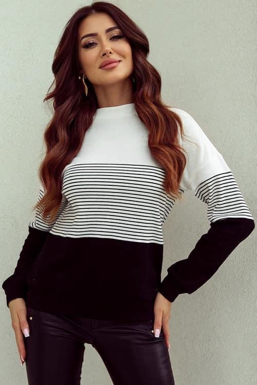 Black and White Long Sleeved Knit Top