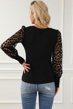 Leopard Mesh Puff Sleeve Top