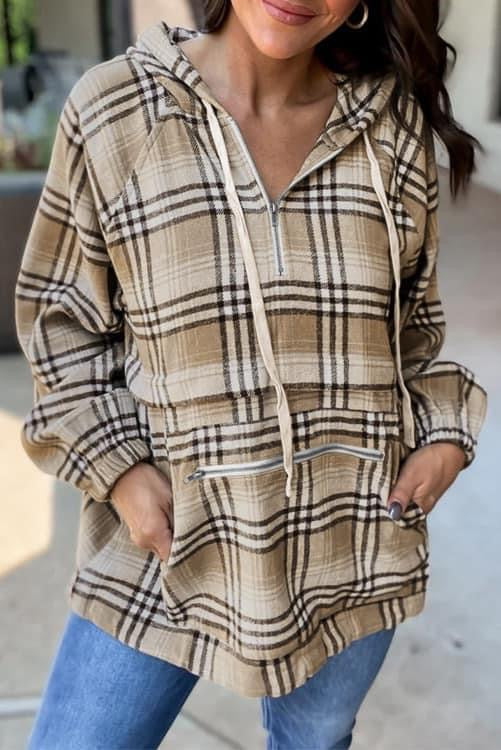 3/4 zip plaid pullover