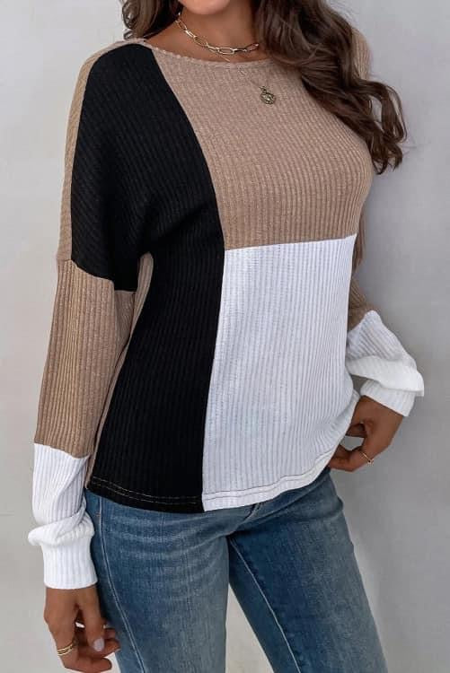 Ribbed Knit Color Block Top