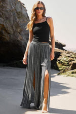 Striped Slit Wide Leg High Waist Pants