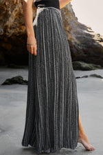 Striped Slit Wide Leg High Waist Pants