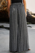 Striped Slit Wide Leg High Waist Pants