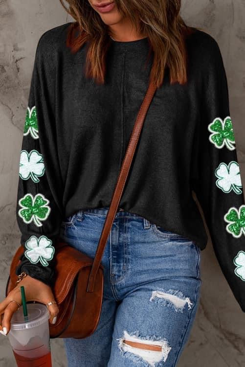 Sequined Clover Long Sleeve Top