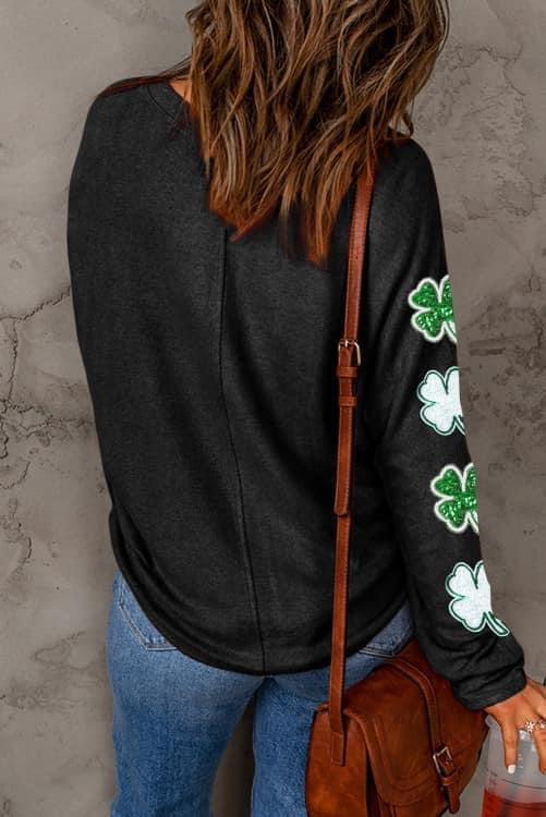 Sequined Clover Long Sleeve Top