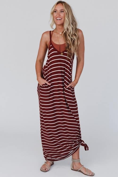 This Stripe Spaghetti Strap Pocketed Dress