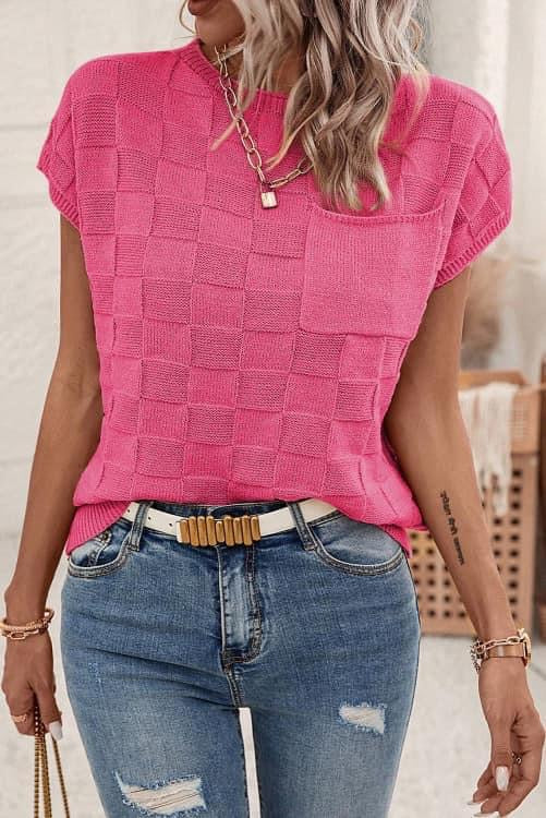 Lattice Textured Knit Short Sleeve