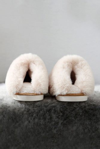 Camel slippers with fur