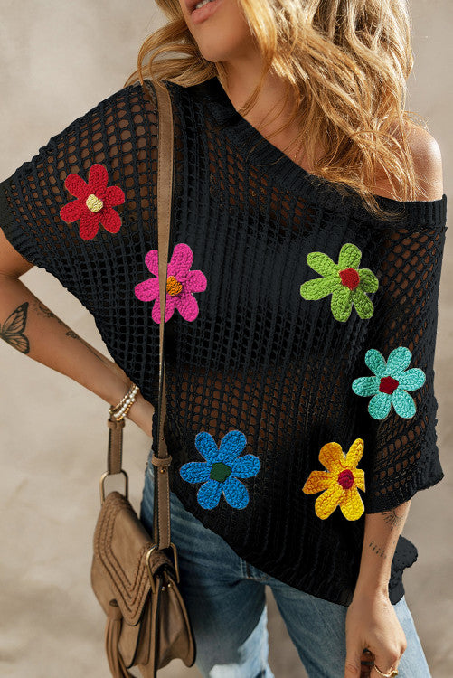 Floral Crochet Hollow Top