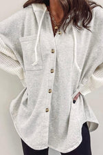 Button up Contrast Sleeve, Knit Hoodie