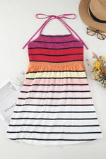 Neck Tie Halter Stripe Dress