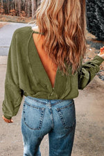 Acid Wash V-neck Open Back Sweater