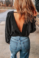 Acid Wash V-neck Open Back Sweater