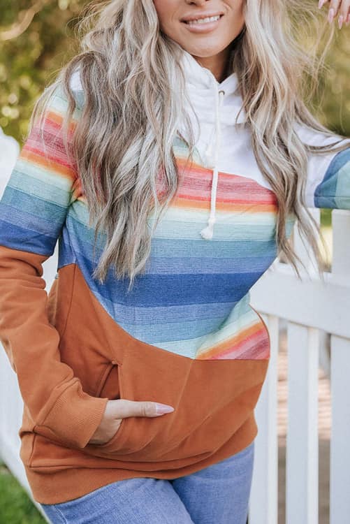 Striped Color block Hoodie