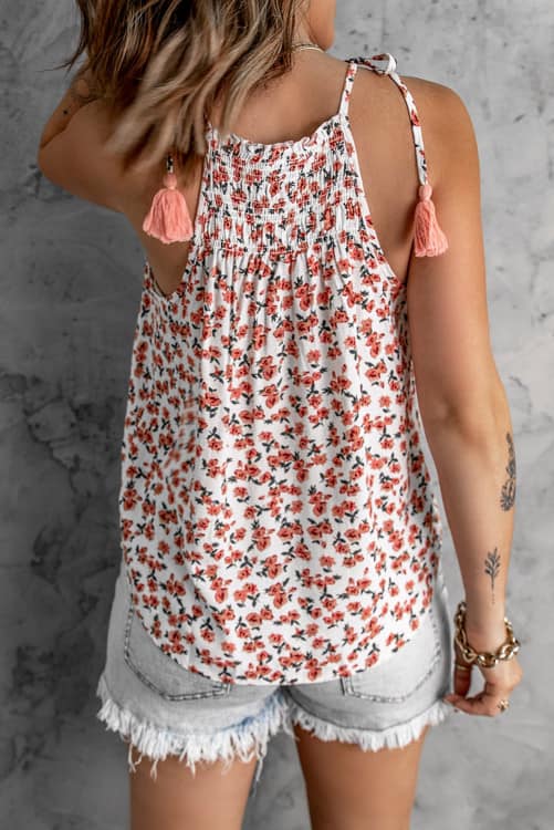 Floral Tasseled Halter Tank