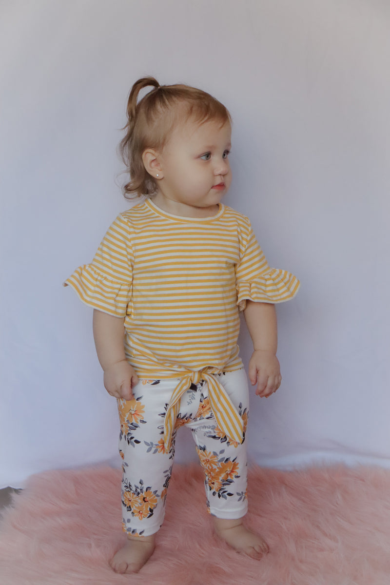 Yellow Striped shirt w/ Floral Pant Set - 3 Years