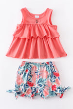 Pink Ruffle Floral Short Set - Size 3 years