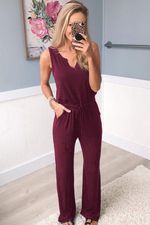 Wine Split Neck Romper